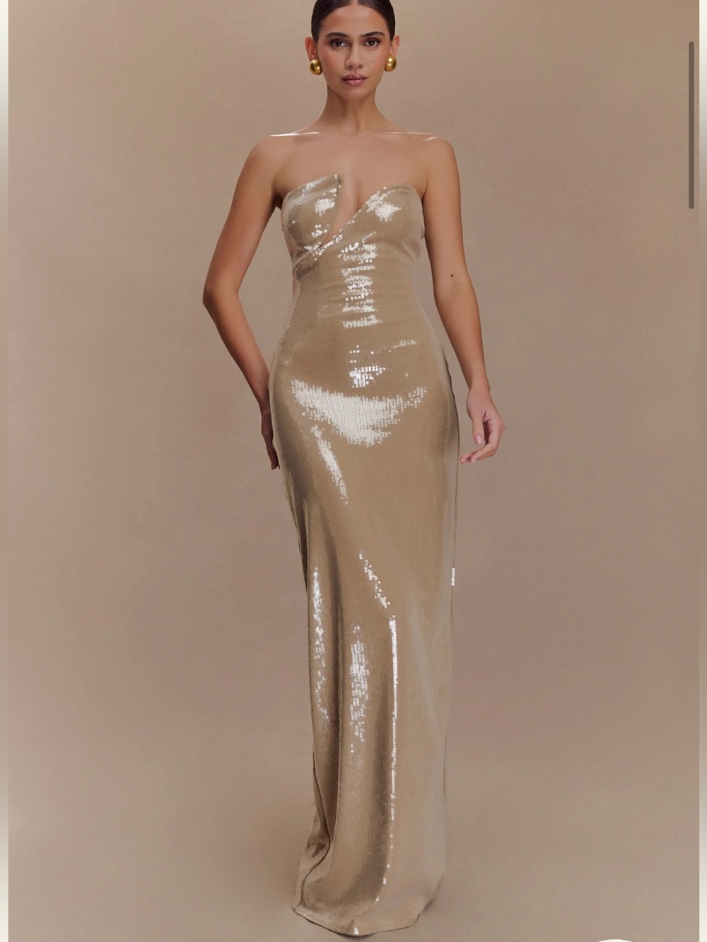 Winston strapless sequin maxi dress - taupe